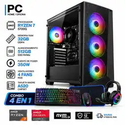 Falabella TORRE GAMER RYZEN 7 5700G - 32GB RAM - SSD 512GB M.2 - FUENTE 350W - 4 FANS RGB - COMBO oferta