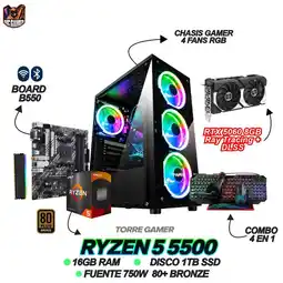 Falabella TORRE GAMING - RYZEN 5 5500 - RTX 5060 8GB - 16GB RAM - SSD 1TB - BOARD B550 - WINDOWS 11 oferta