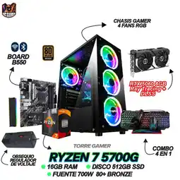 Falabella TORRE GAMING - RYZEN 7 5700G - RTX 5060 8GB - 16GB RAM - SSD 512GB - BOARD B550 - WINDOWS 11 oferta