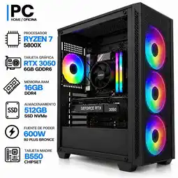 Falabella PC GAMER RYZEN 7 5800X + RTX 3050 6GB GDDR6 | 16 GB RAM | 512GB SSD NVMe | B550 | 600W 80+ BR oferta