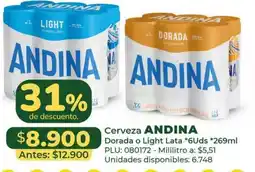 Belalcazar Andina cerveza dorada o light oferta