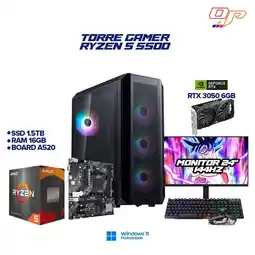 Falabella PC GAMER RYZEN 5 5500| RTX 3050| 1.5TB HIBRIDO - RAM 16GB| MONITOR 24 144HZ FHD IPS oferta
