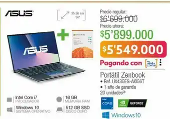 Portatil asus zenbook 16gb 512gb ssd core i7