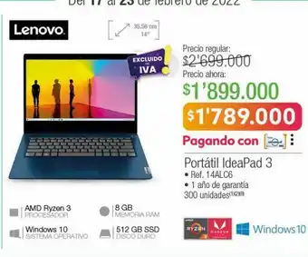 Jumbo Portatil lenovo 8gb 512gb ssd ryzen 3 oferta