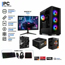 Falabella PC Gamer Ryzen 7 5700G 16GB RAM SSD 512GB + Monitor 22” 120Hz + Combo oferta