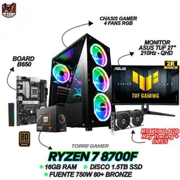 Falabella TORRE GAMING - RYZEN 7 8700F - RTX 5060 8GB - 16GB RAM - 1.5TB - MONITOR ASUS 27 210Hz - QHD oferta