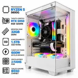 Falabella PC GAMER Ryzen 5 5600GT + RTX 5050 8GB | 32GB RAM | 1.5TB SSD | B550 | 600W | Chasis BLANCO oferta