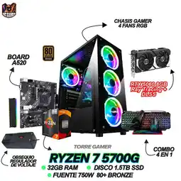 Falabella TORRE GAMING - RYZEN 7 5700G - RTX 5060 8GB - 32GB RAM - SSD 1.5TB - BOARD A520 - WINDOWS 11 oferta