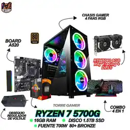 Falabella TORRE GAMING - RYZEN 7 5700G - RTX 5060 8GB - 16GB RAM - SSD 1.5TB - BOARD A520 - WINDOWS 11 oferta
