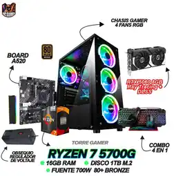 Falabella TORRE GAMING - RYZEN 7 5700G - RTX 5060 8GB - 16GB RAM - SSD 1TB - BOARD A520 - WINDOWS 11 oferta