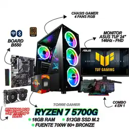 Falabella TORRE GAMER - RYZEN 7 5700G - RTX 5060 8GB - 16GB RAM - 1TB SSD M.2 - B550 - MONITOR ASUS 24 146Hz oferta
