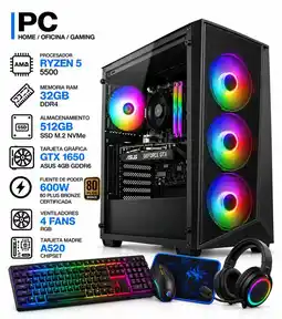 Falabella PC GAMER RYZEN 5 5500 + GTX 1650 ASUS 4GB | 32GB RAM | SSD 512GB | 600W 80+BRONZE | COMBO 4 EN 1 oferta