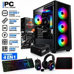 Falabella TORRE GAMER RYZEN 7 5700G - 32GB RAM - SSD 1.5TB M.2 - FUENTE 350W - 4 FANS RGB - COMBO oferta