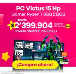 Éxito Hp PC Victus 15 Gamer Ryzen 7 8GB 512GB oferta