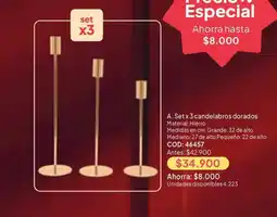 Nova Venta Set x3 candelabros dorados oferta