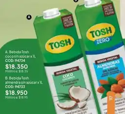 Nova Venta Tosh bebida vegetal coco oferta