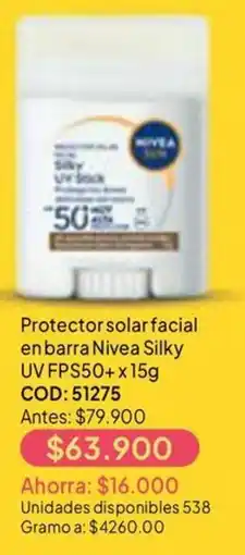 Nova Venta Nivea Silky Protector solar facial en barra oferta
