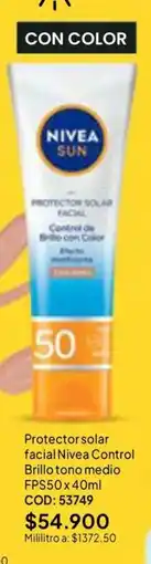 Nova Venta Nivea protector solar facial control brillo tono medio oferta