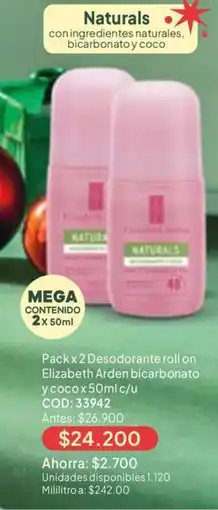 Nova Venta Elizabeth arden desodorante roll on naturals bicarbonato y coco oferta