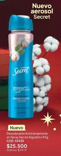 Nova Venta Secret Desodorante Antitranspirante en Spray Algodón oferta