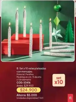 Nova Venta Set x 10 velas plateadas con mensajes oferta
