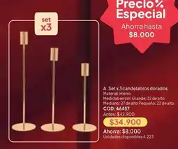 Nova Venta Especial - set x 3 candelabros dorados oferta