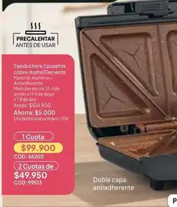 Nova Venta Home elements - sanduchera 2 puestos oferta