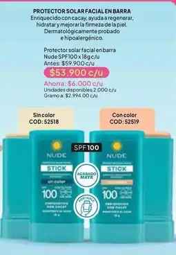 Nova Venta Nude - protector solar facial en barra spf100 18g c/u oferta
