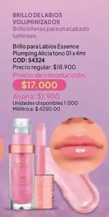 Nova Venta Essence - brillo de labios voluminizador plumping alicia tono 01 x 4ml cod: 54324 oferta