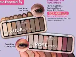 Nova Venta Essence - paleta de sombras tono nude cod: 41534, tono rose cod: 41535 oferta