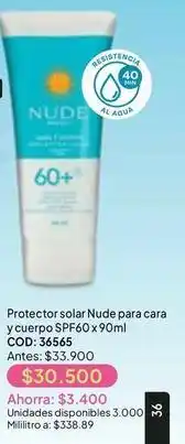 Nova Venta Nude - protector solar para cara y cuerpo spf60 x 90ml cod: 36565 oferta
