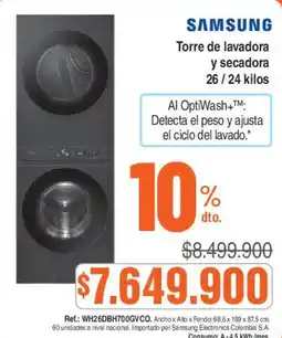 Alkosto Samsung torre de lavadora y secadora oferta