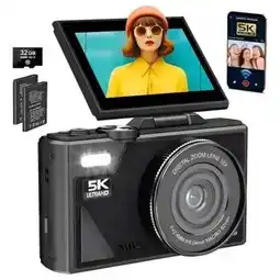 Falabella Cámara Digital 5k 64mp Cámara Vlog Con Tarjeta Sd Y 2 Pzs oferta