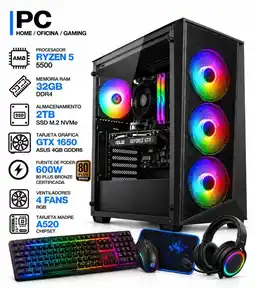 Falabella PC GAMER RYZEN 5 5500 + GTX 1650 ASUS 4GB | 32GB RAM | SSD 2TB | 600W 80+BRONZE | COMBO 4 EN 1 oferta
