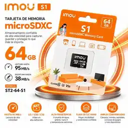 Falabella Memoria MicroSDXC S1 64GB ST2-64-S1 U3 V30 Clase 10 Alta Velocidad 95MB/s para Cámaras oferta