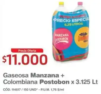 Makro Gaseosas Manzana+Colombiana Postobon 3,125lt oferta