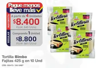 Makro Tortilla Bimbo Fajitas 4 x 425g oferta