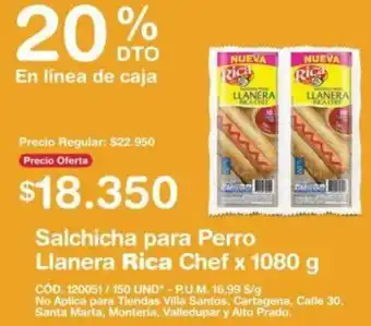 Makro Salchicha para Perro Llanera Rica Chef 1080g oferta