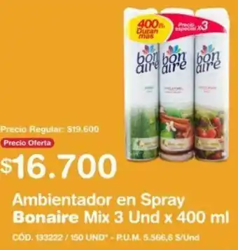 Makro Ambientador en Spray Bonaire Mix 3 Und x 400ml oferta