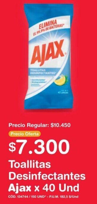 Makro Toallitas Desinfectantes Ajax x 40 Und oferta