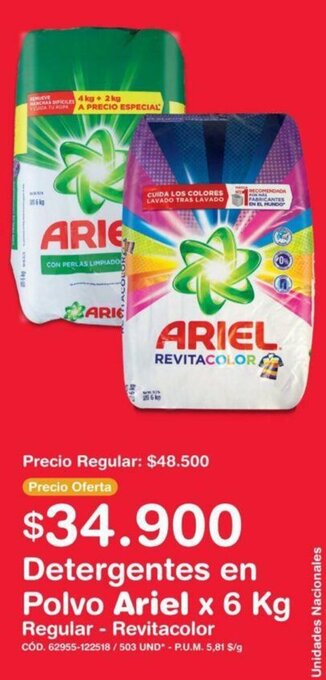 Makro Detergentes en Polvo Ariel 6kg oferta