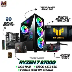 Falabella TORRE GAMER - RYZEN 7 8700G - 16GB RAM - 1.5TB SSD - B650 WIFI - MONITOR ASUS 24 146Hz + COMBO oferta