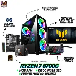 Falabella TORRE GAMER - RYZEN 7 8700G - 16GB RAM - 512GB SSD - B650 WIFI - MONITOR ASUS 24 146Hz + COMBO oferta