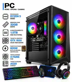 Falabella PC GAMER RYZEN 5 5500 + GTX 1650 ASUS 4GB | 32GB RAM | SSD 1.5TB | 600W 80+BRONZE | COMBO 4 EN 1 oferta