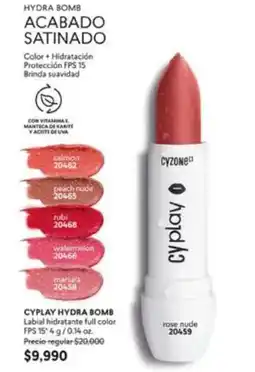 Cyzone Nude - cyplay hydra bomb labial hidratante full color fps 15 oferta