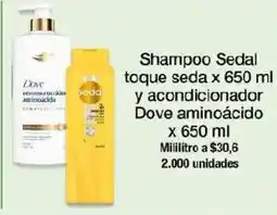 Jumbo Shampoo Sedal toque seda y acondicionador Dove aminoacido oferta