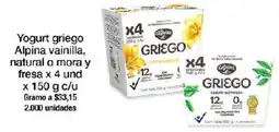 Jumbo Alpina yogurt griego vainilla natural o mora oferta