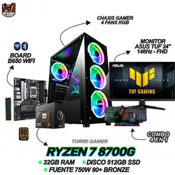 Falabella TORRE GAMER - RYZEN 7 8700G - 32GB RAM - 512GB SSD - B650 WIFI - MONITOR ASUS 24 146Hz + COMBO oferta