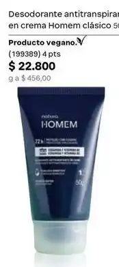 Natura Natura - desodorante antitranspirante en crema homem clásico 50g oferta