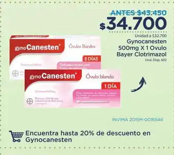 FarmaTodo Gynocanesten 500mg x 1 Ovulo Bayer Clotrimazol oferta